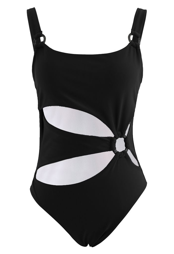 Amber Badeanzug mit O-Ring-Ausschnitt in Schwarz