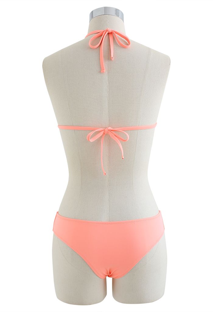 Hellrosa Neckholder-Bikini-Set mit hoher Taille