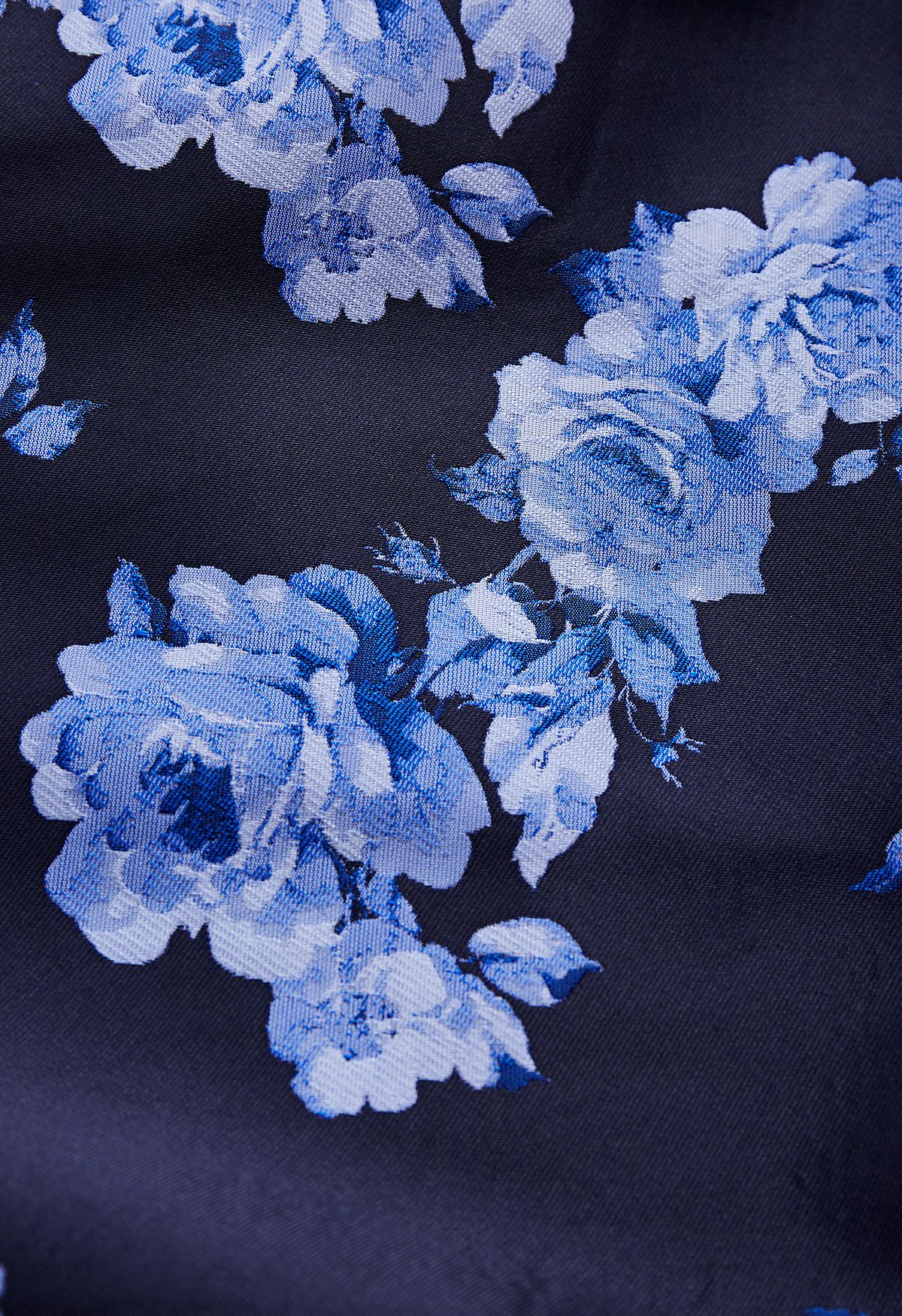 Midnight Blossom Blue Peony Jacquard Plissee-Midirock