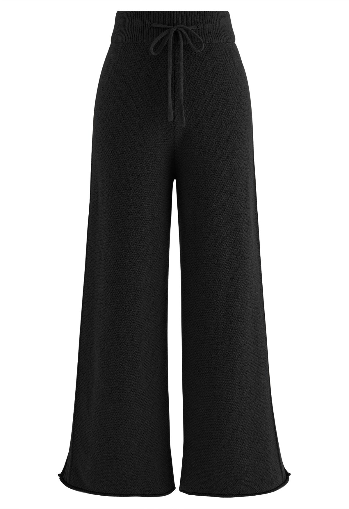 Waffelstrick-Hi-Lo-Pullover und Hose mit weitem Bein im Set in Schwarz