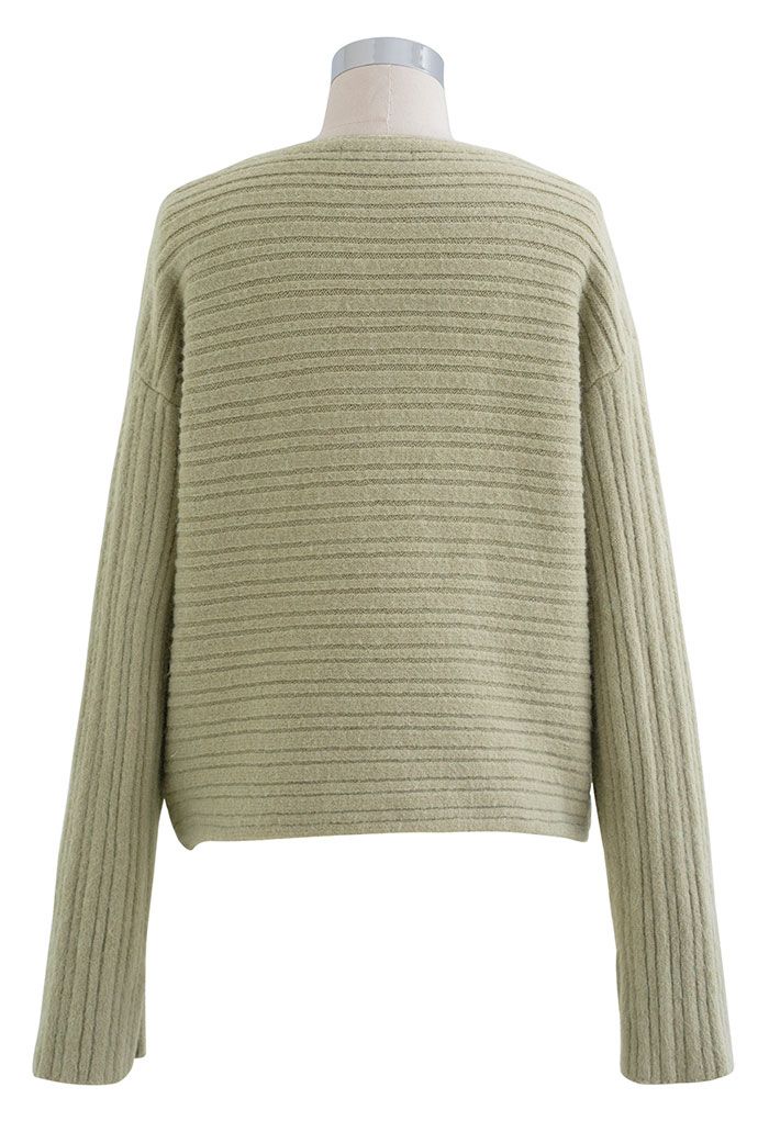 Langarm-Pullover mit V-Ausschnitt in Moosgrün