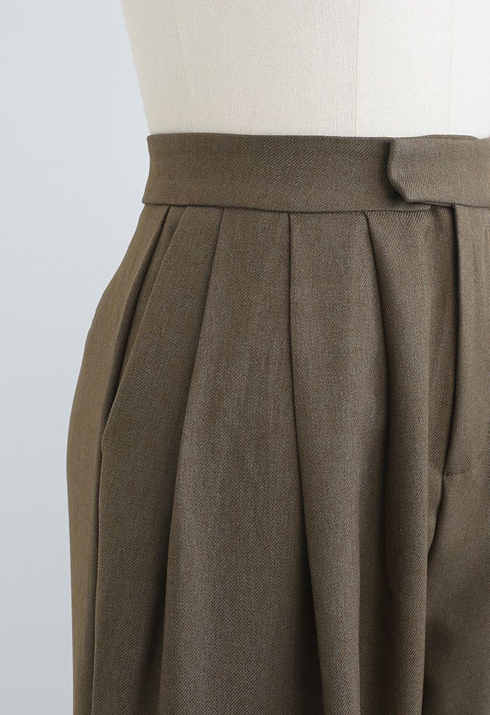 Weit geschnittene Hose aus Wollmischung in Braun