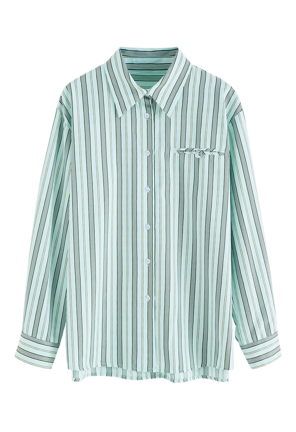 Vertikal gestreiftes Button-Down-Hemd in Grün