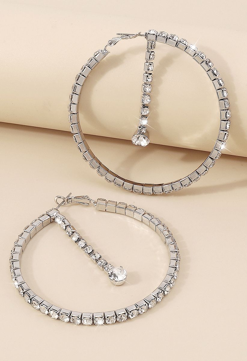 Kreis-Creolen mit Diamantbesatz in Silber
