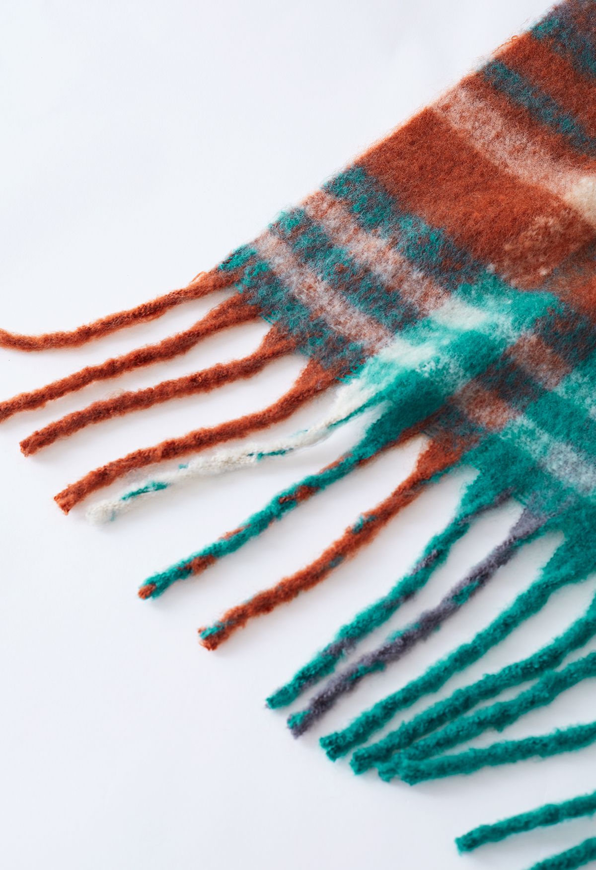 Fuzzy Mohair Plaid Pattern Schal in Türkis
