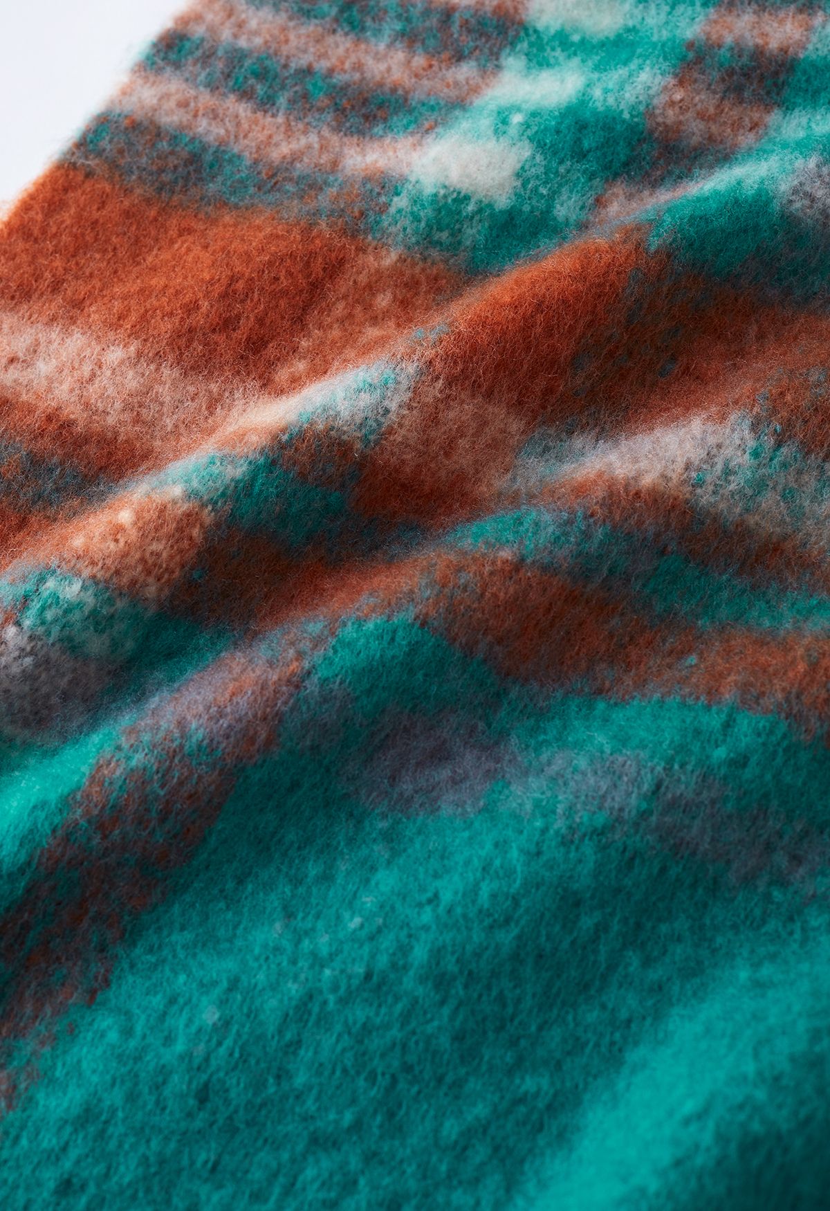 Fuzzy Mohair Plaid Pattern Schal in Türkis