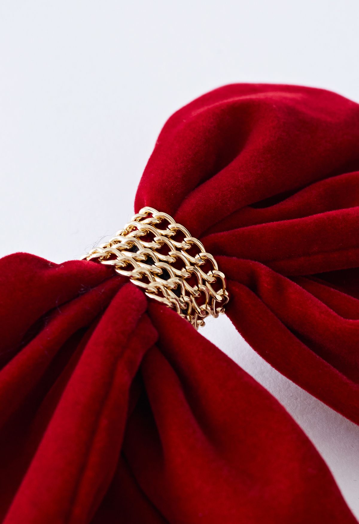 Velvet Bowknot Goldkette Haarspange in Burgund