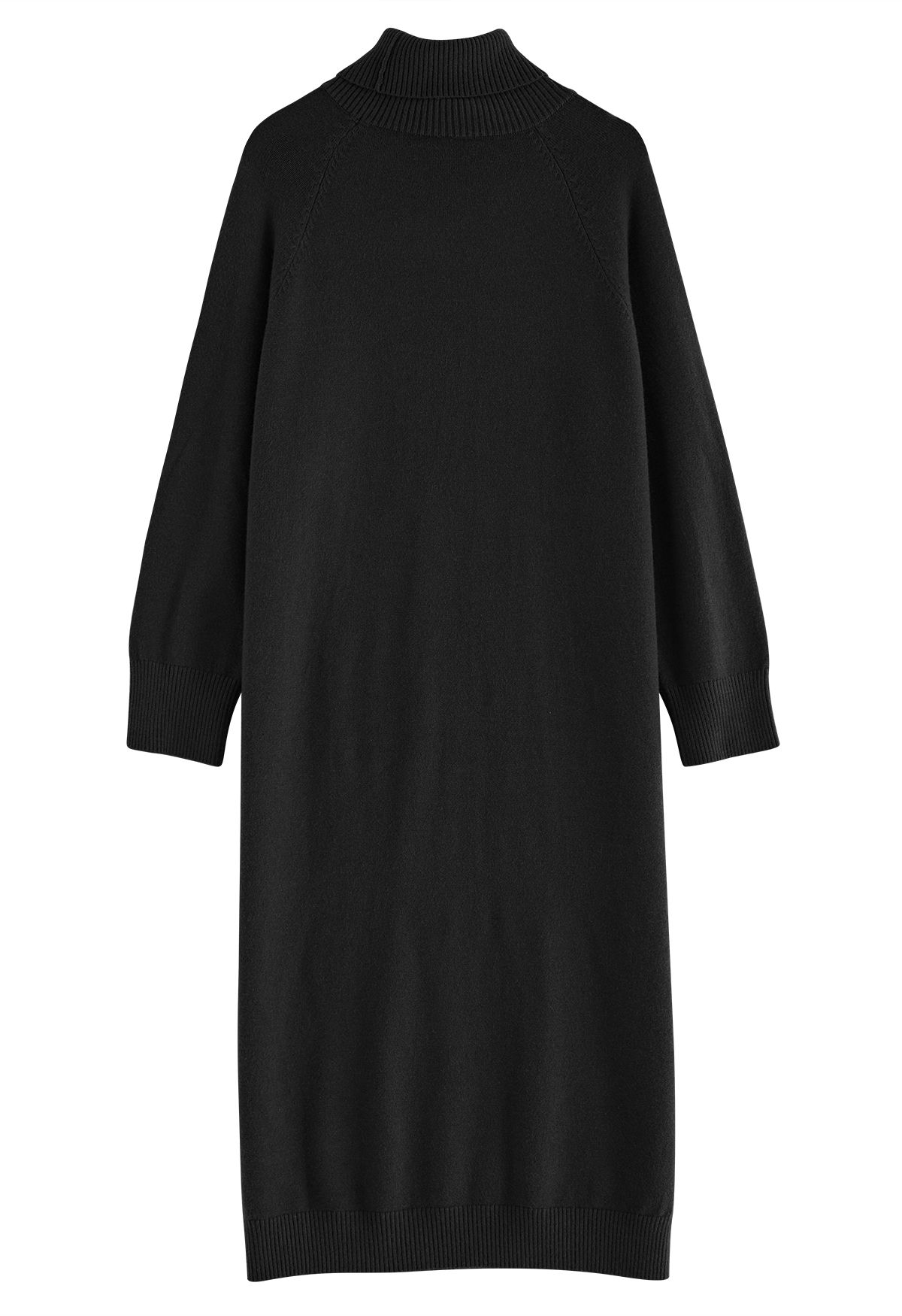 Langärmliges Rollkragen-Cozy Strick-Pulloverkleid in Schwarz