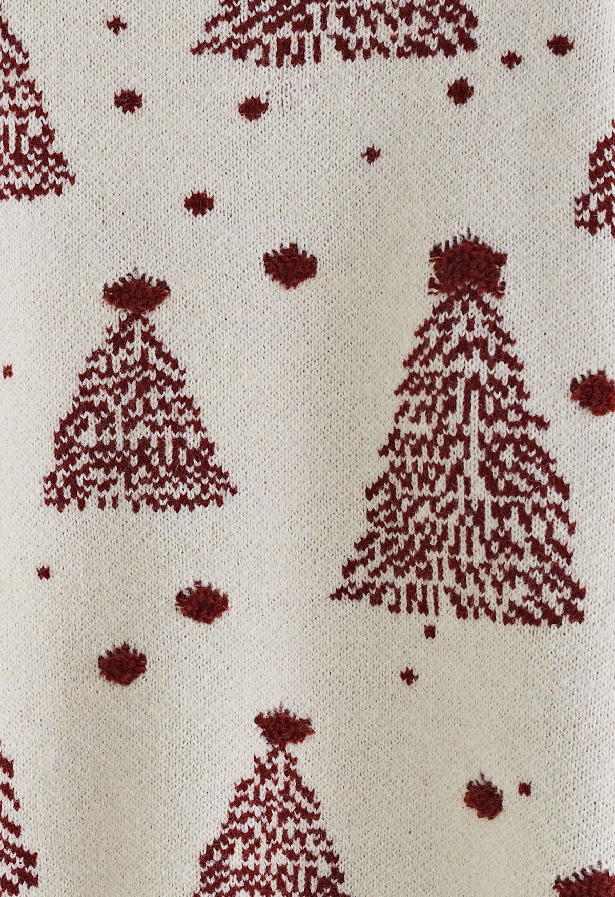 Weihnachtsbaum-Muster-Jacquard-Strickpullover in Creme