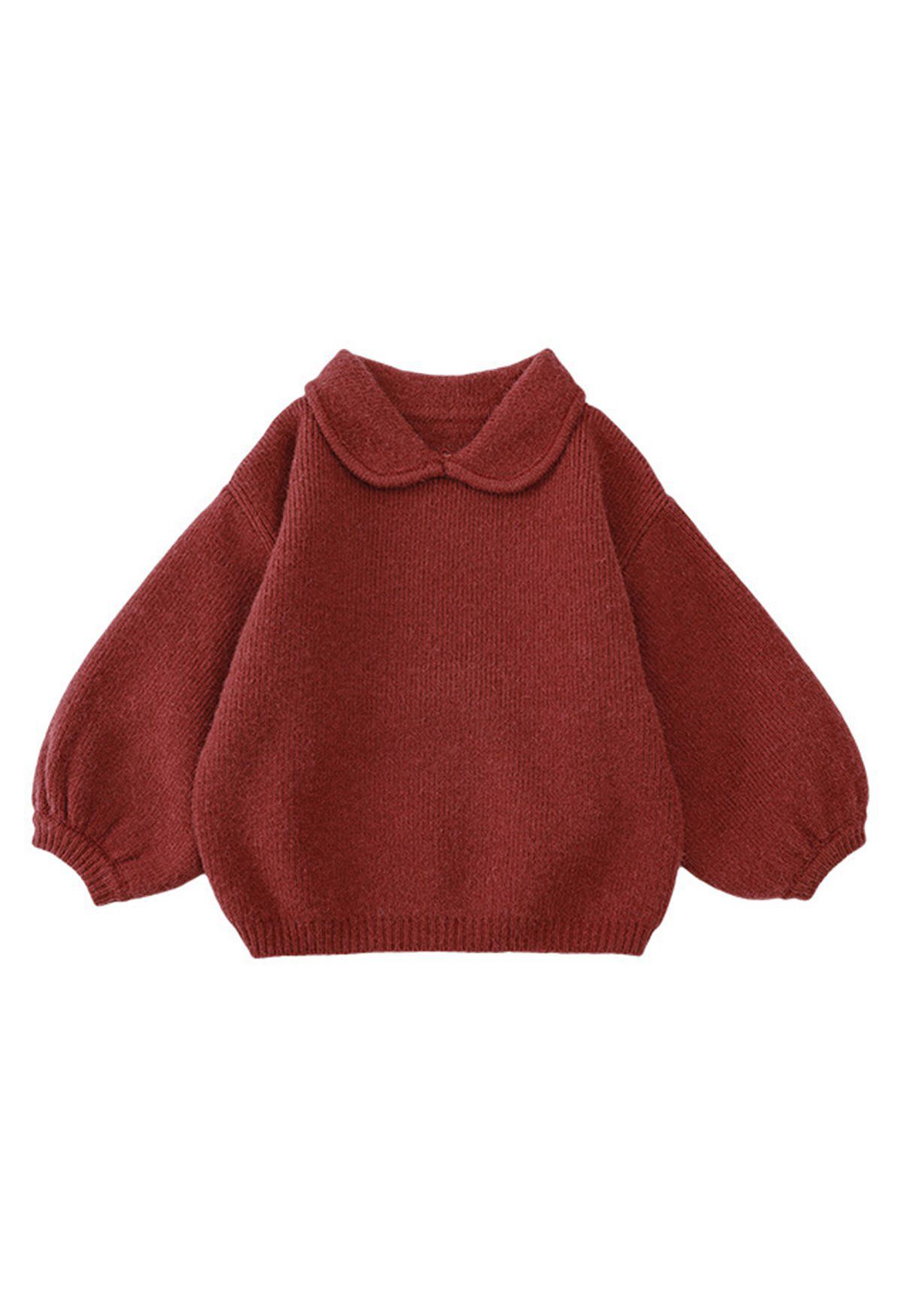 Pullover mit Puppenkragen und Puffärmeln in Rot für Kinder