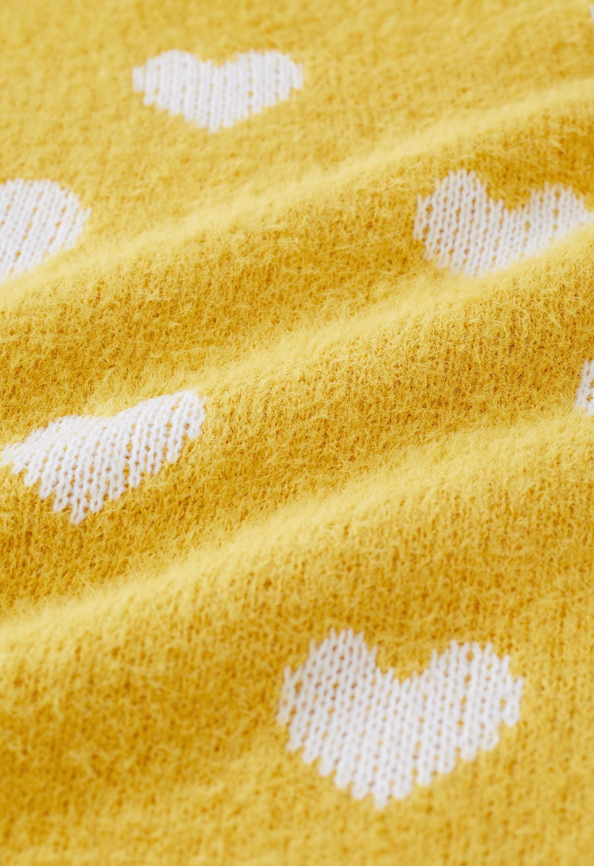 Fuzzy Contrast Heart Strickpullover in Gelb