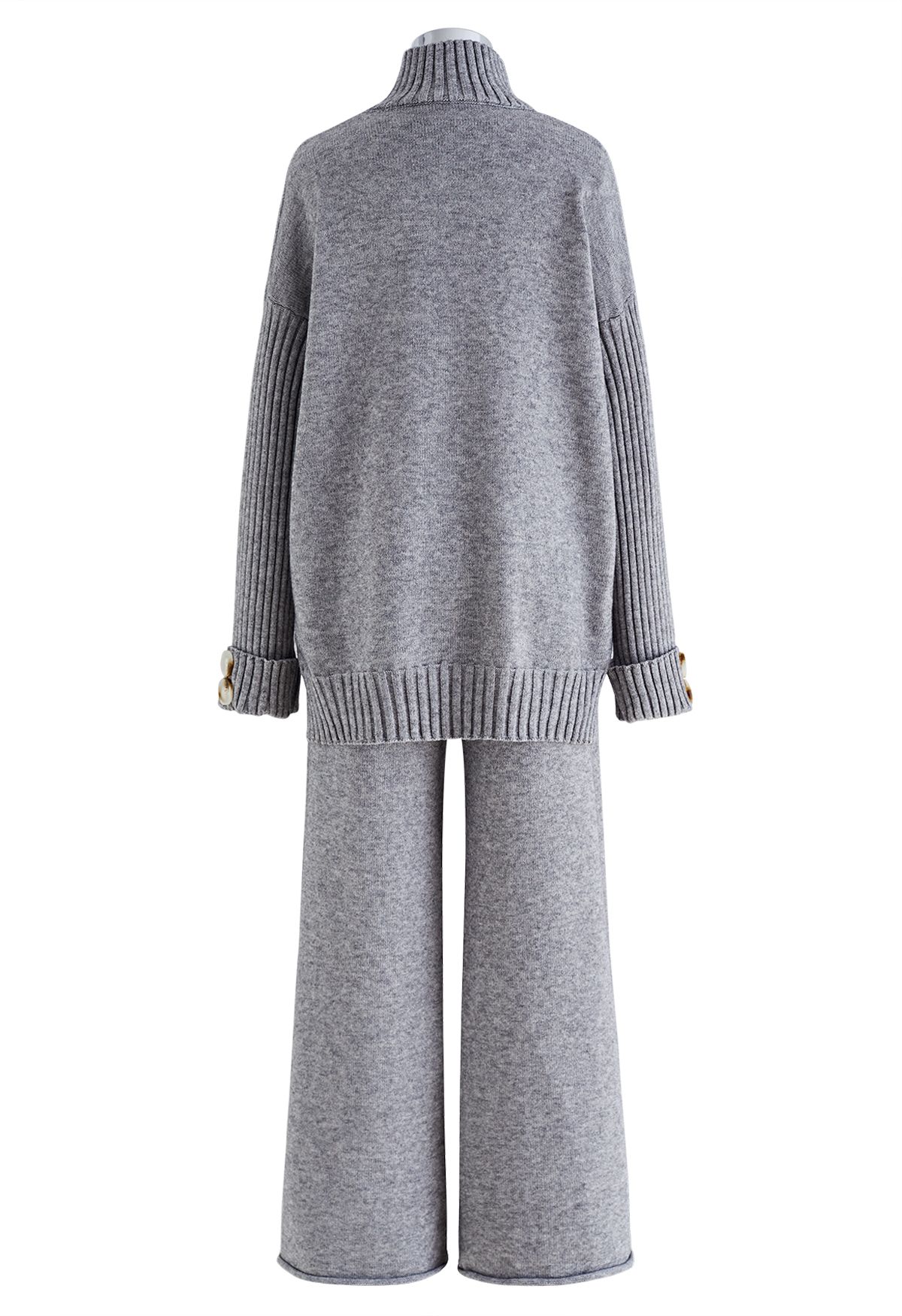 Pullover mit Stehkragen und geknöpfter Manschette und Strickhose im Set in Grau