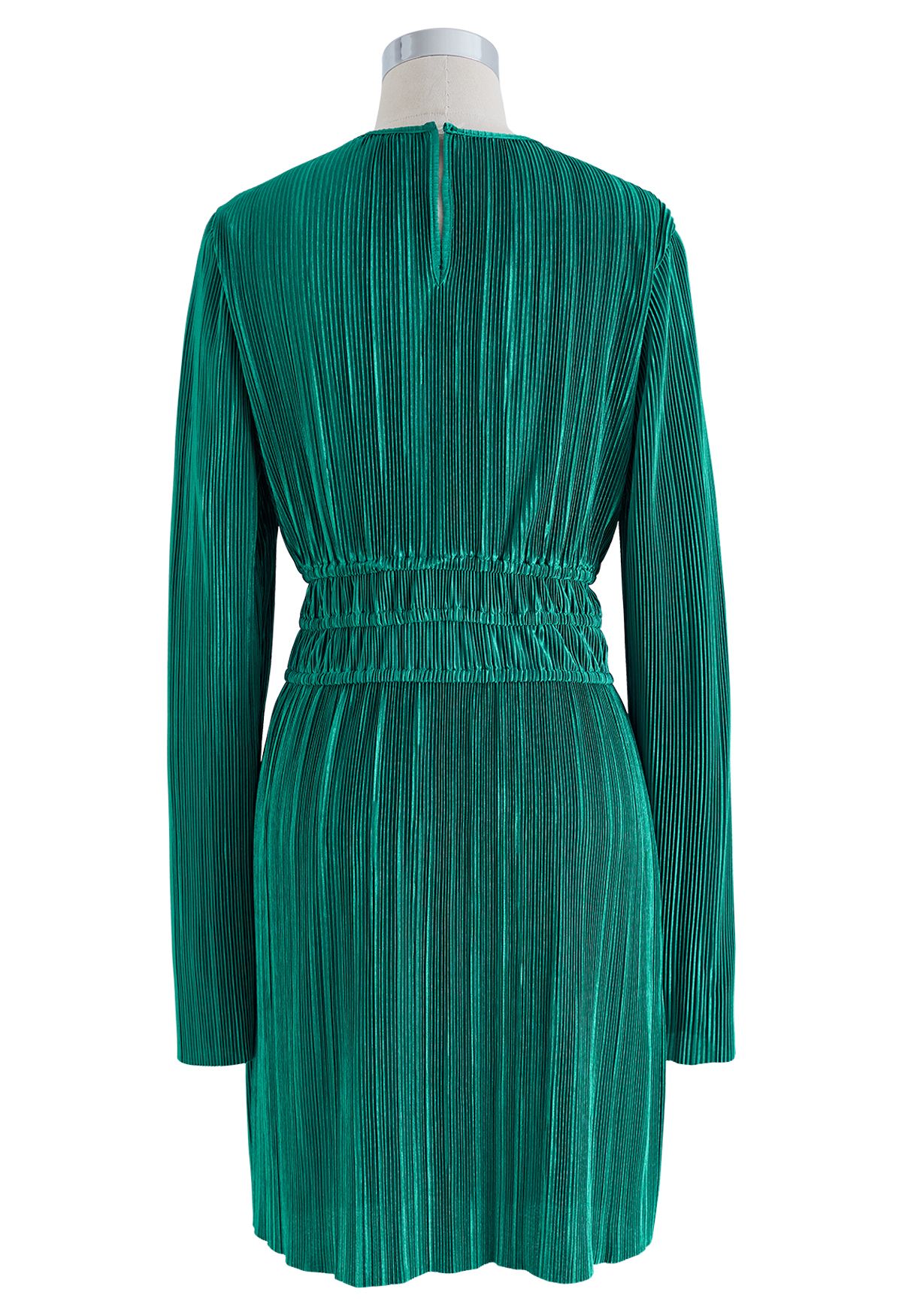 Cut-out Raw-Cut Full Plissee Kleid in Smaragdgrün