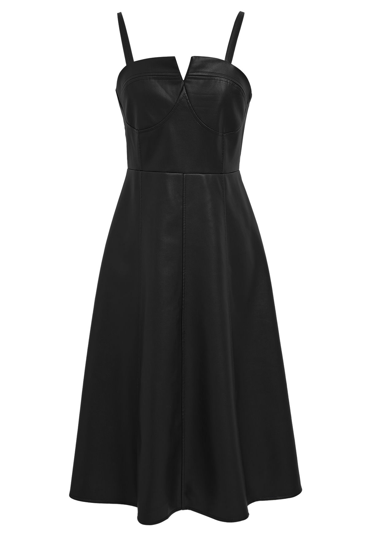 Cami-Kleid mit PU-Ledernahtdetails in Schwarz