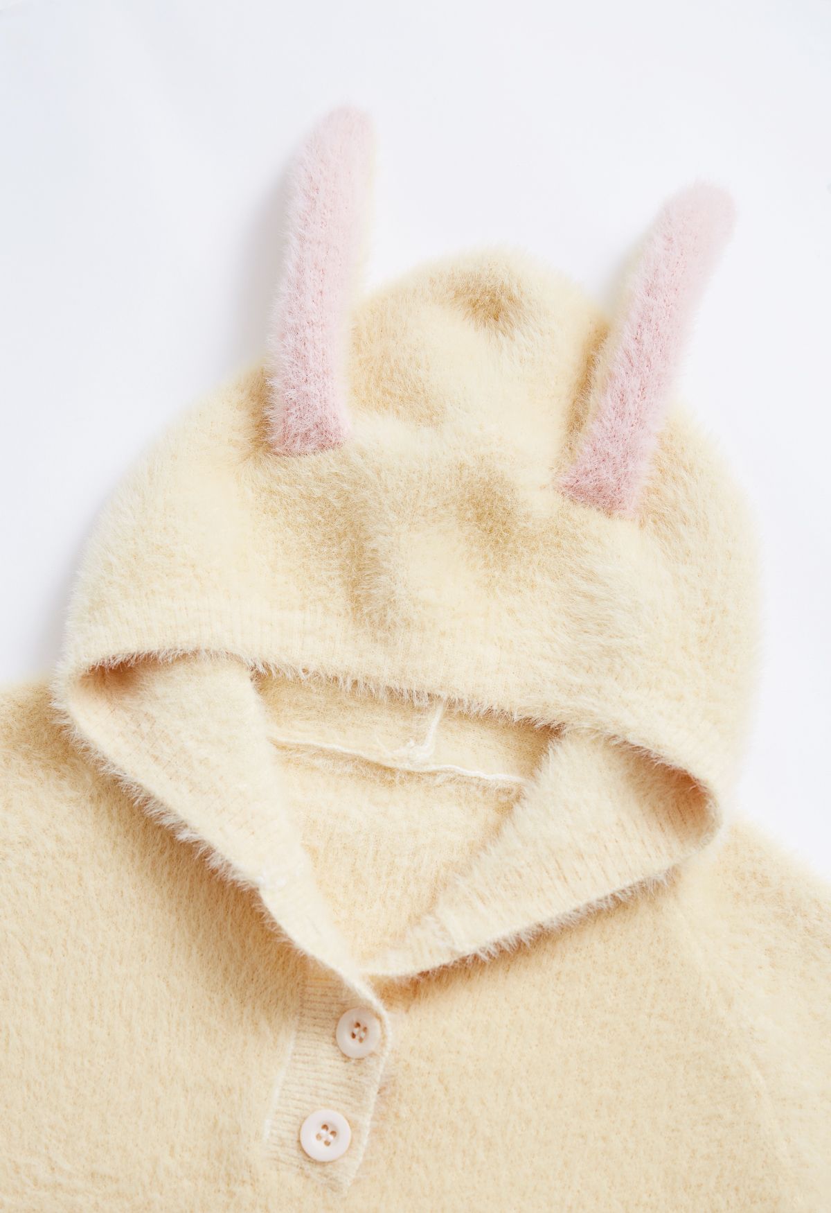 Lovely Bunny Fuzzy Strick Kapuzenpullover in Creme für Kinder