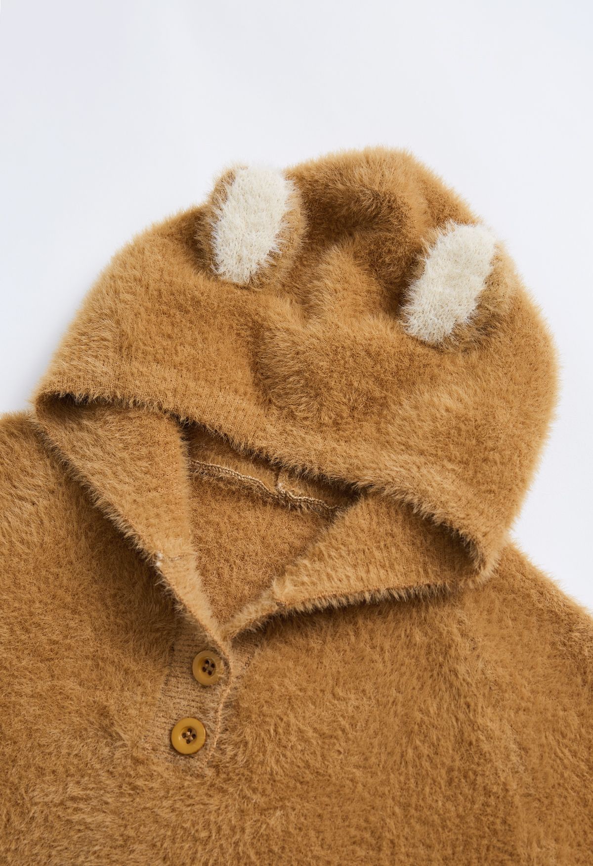 Cute Bear Fuzzy Knit Hooded Sweater in Hellbraun für Kinder