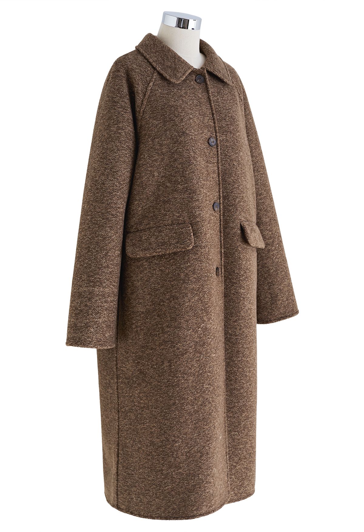 Langer Mantel mit Umhängetasche in Braun