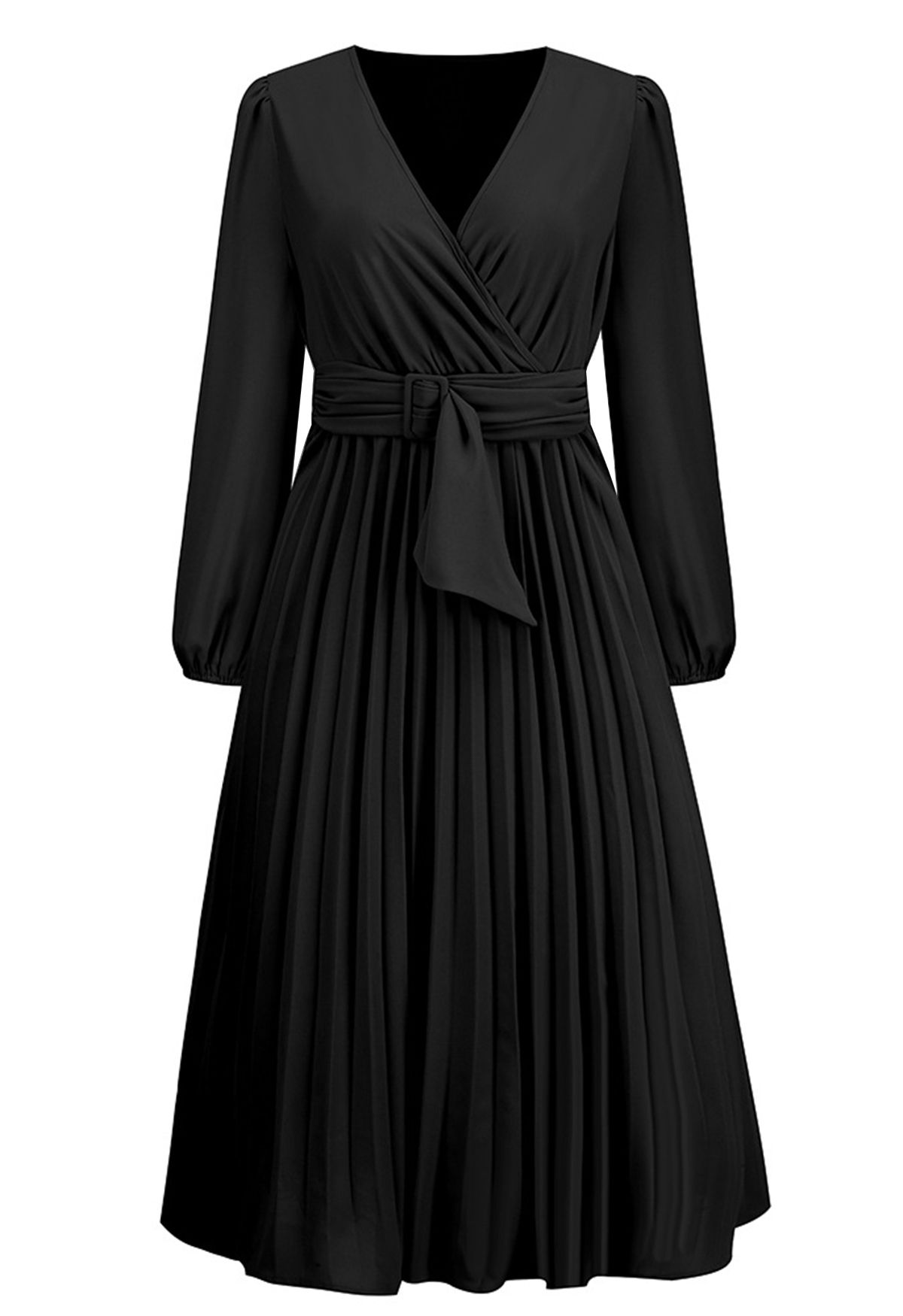 Wickelkleid mit Gürtelschnalle vorne in Schwarz