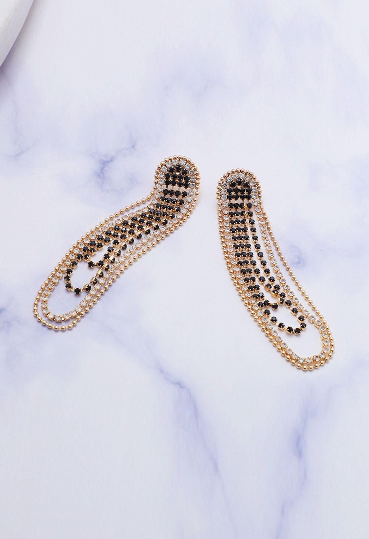 Goldene Perlen-Diamant-String-Ohrringe