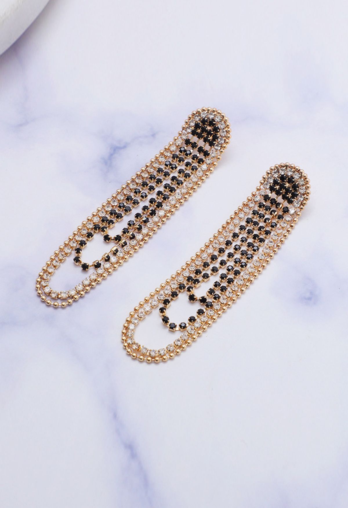 Goldene Perlen-Diamant-String-Ohrringe