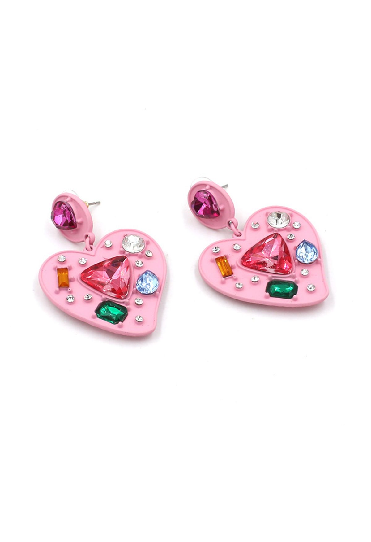 Herzform Multi Color Crystal Ohrringe in Pink