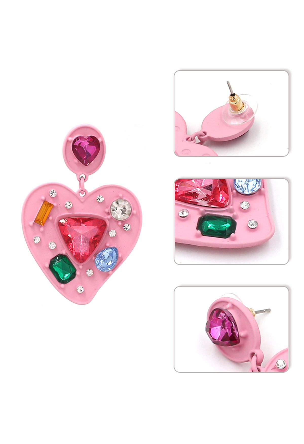 Herzform Multi Color Crystal Ohrringe in Pink