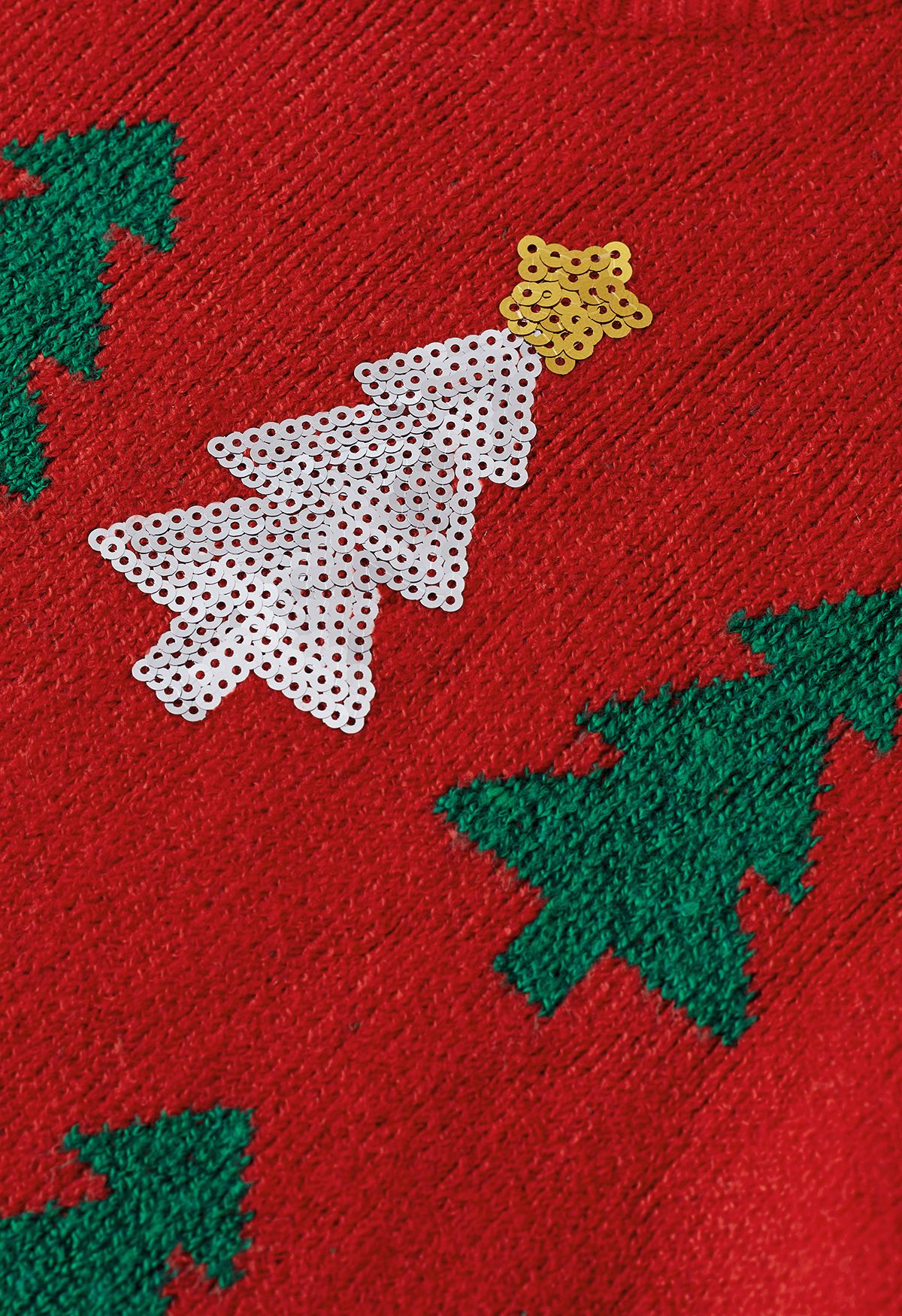 Weihnachtsbaum-Strickpullover mit Pailletten in Rot