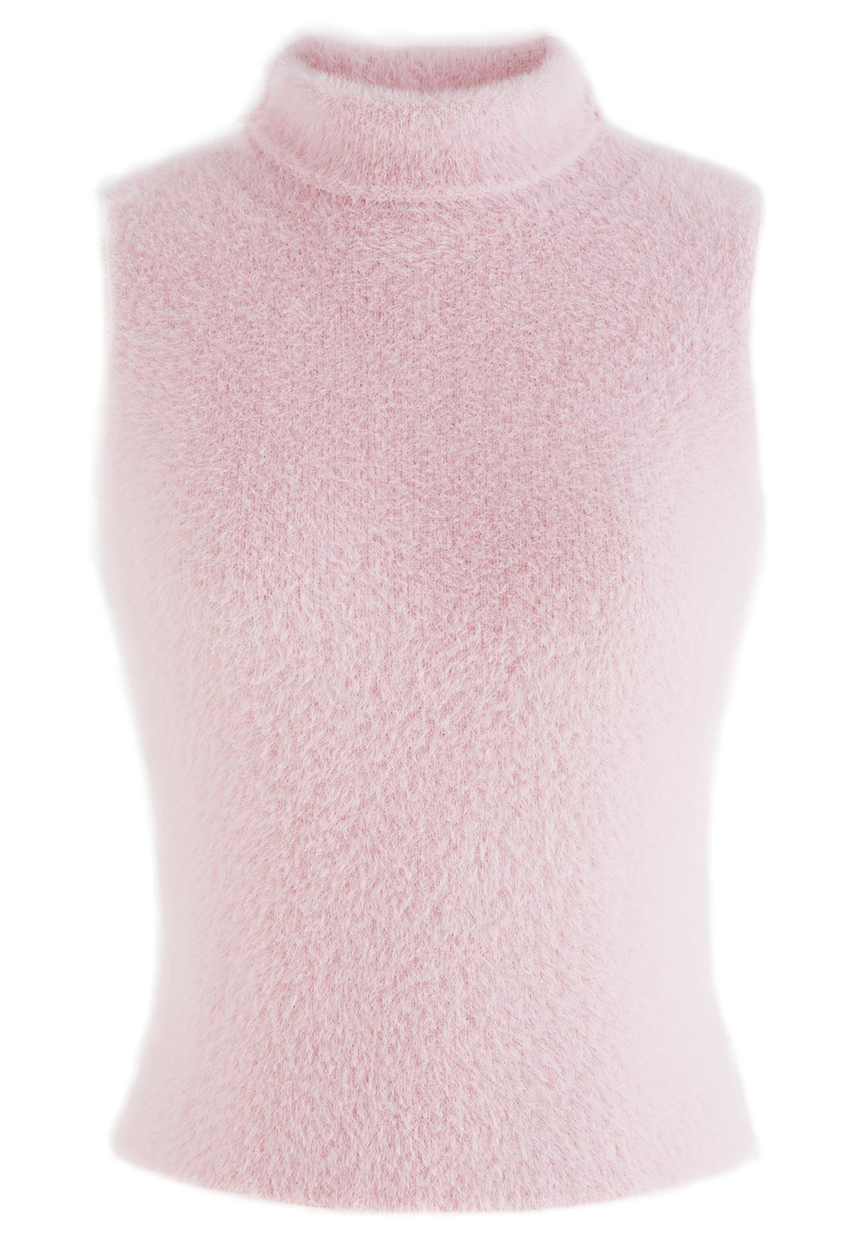 Hochgeschlossenes, flauschiges Strick-Tanktop in Rosa