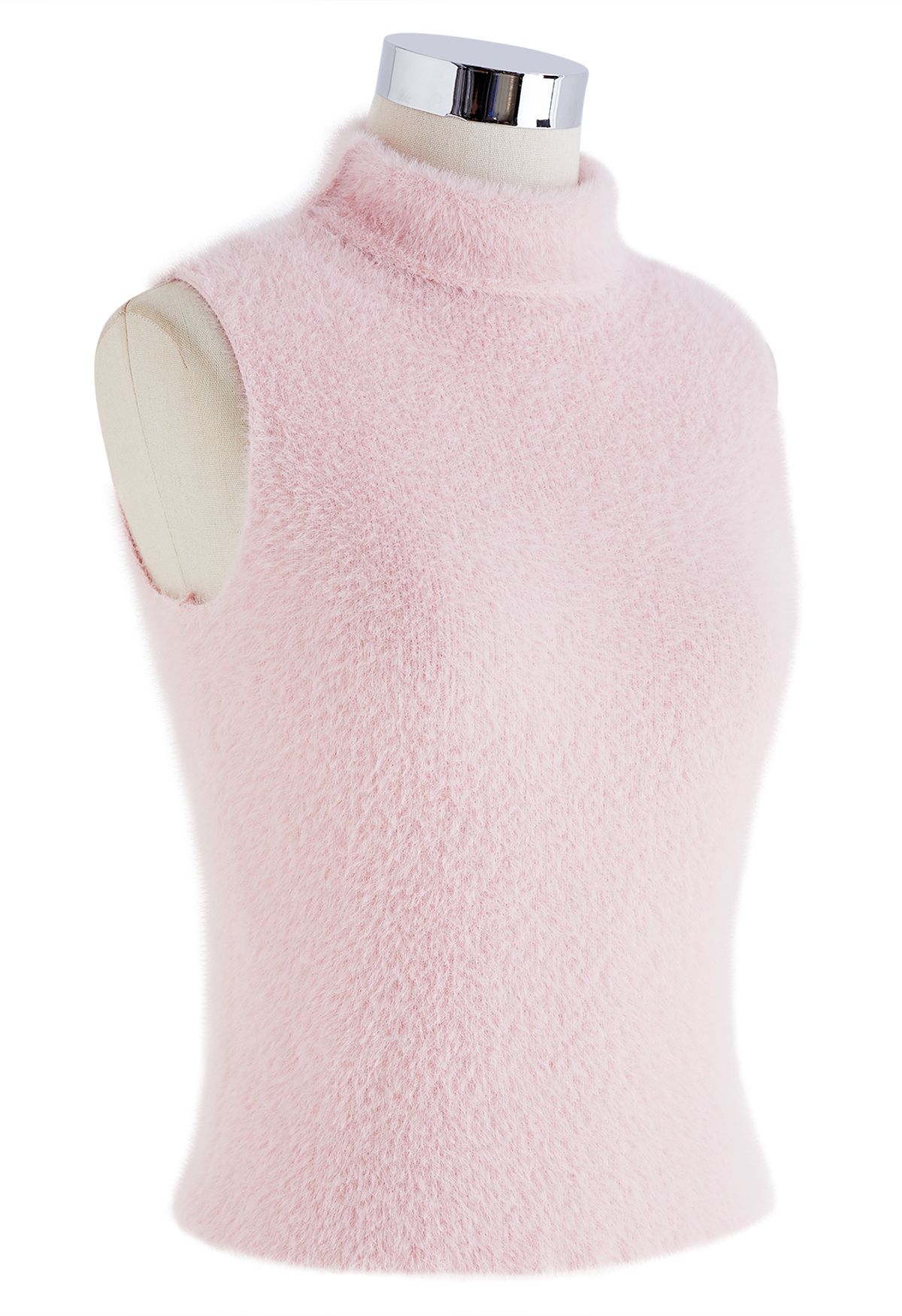 Hochgeschlossenes, flauschiges Strick-Tanktop in Rosa