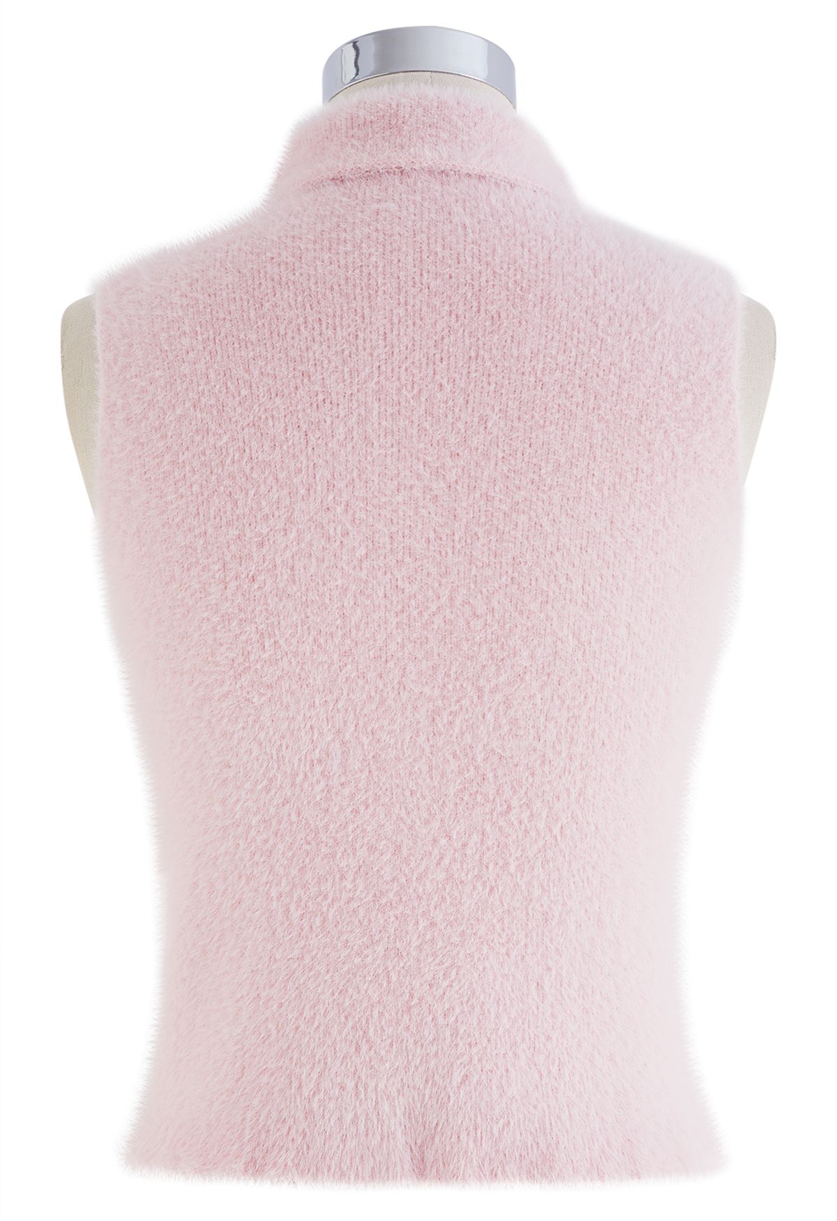 Hochgeschlossenes, flauschiges Strick-Tanktop in Rosa