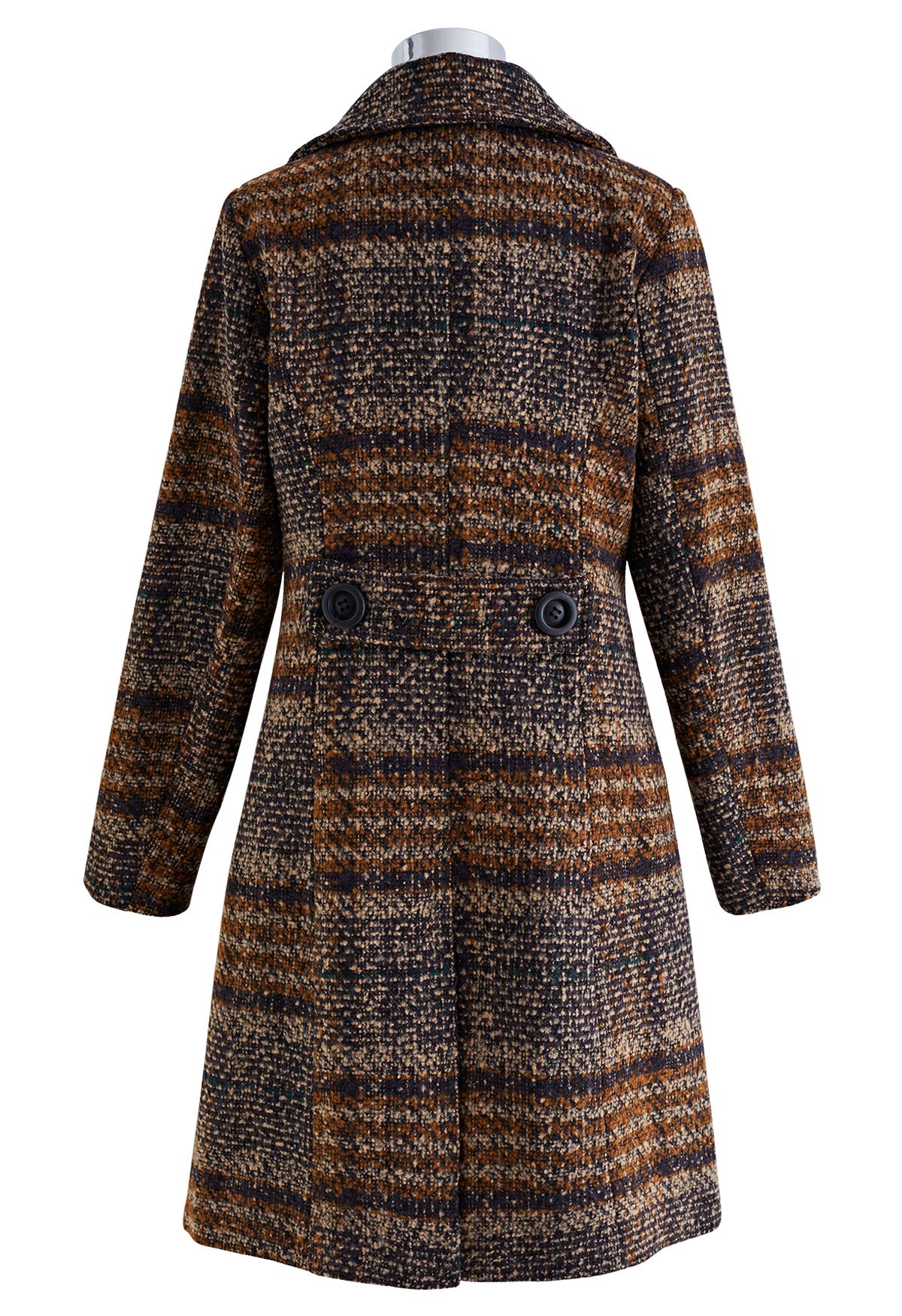Karierter, zweireihiger Mantel aus Wollmischung im Retro-Stil in Braun