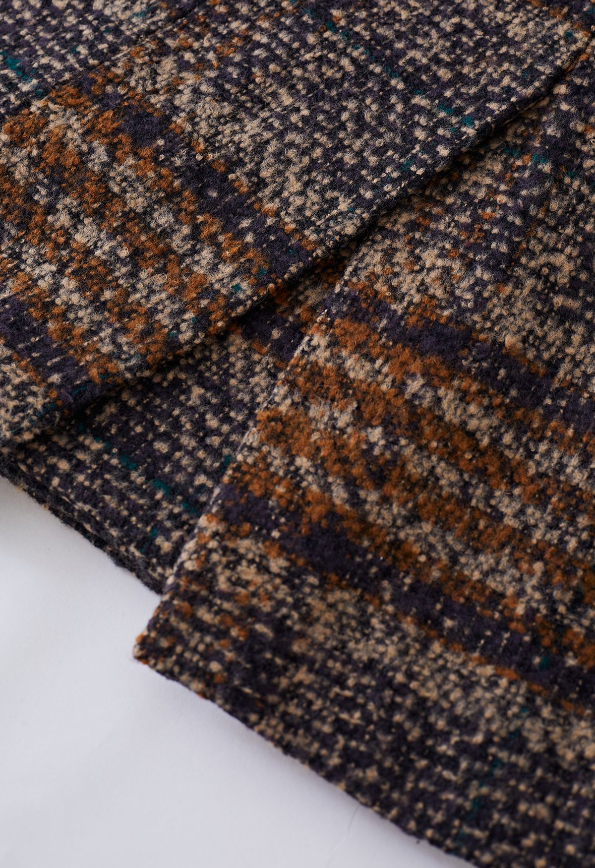Karierter, zweireihiger Mantel aus Wollmischung im Retro-Stil in Braun