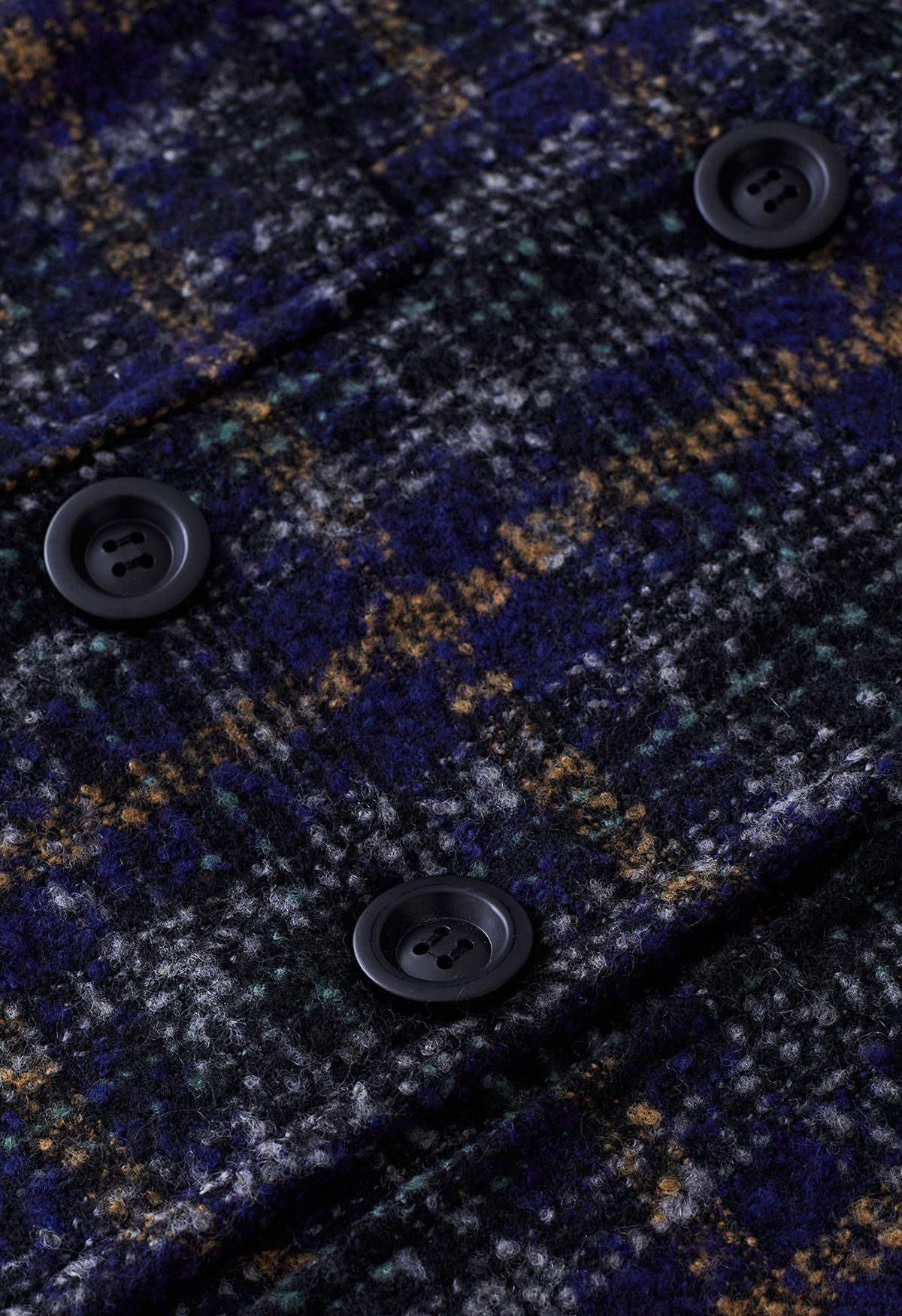 Karierter, zweireihiger Mantel aus Wollmischung im Retro-Stil in Marineblau