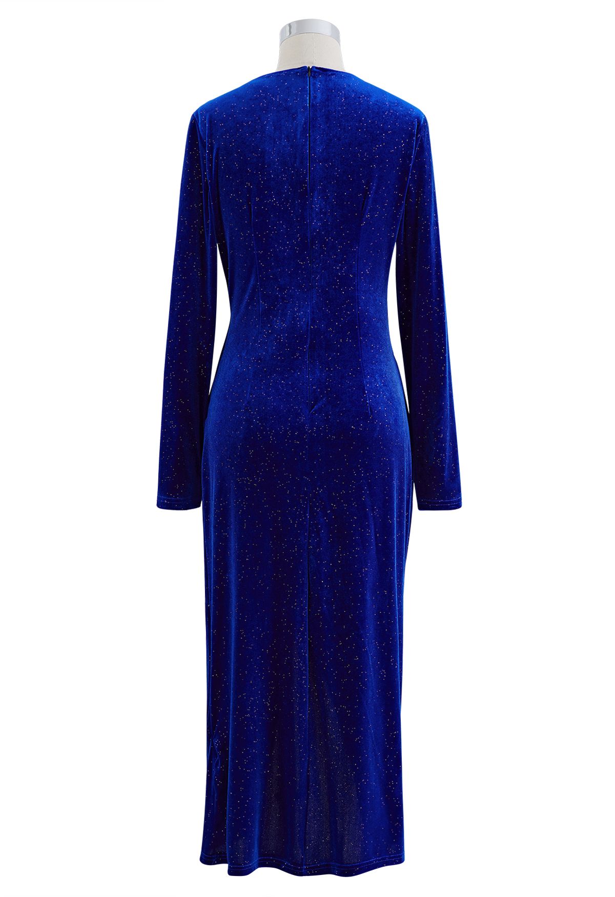 Glitzerndes Midi-Wickelkleid aus Samt in Blau