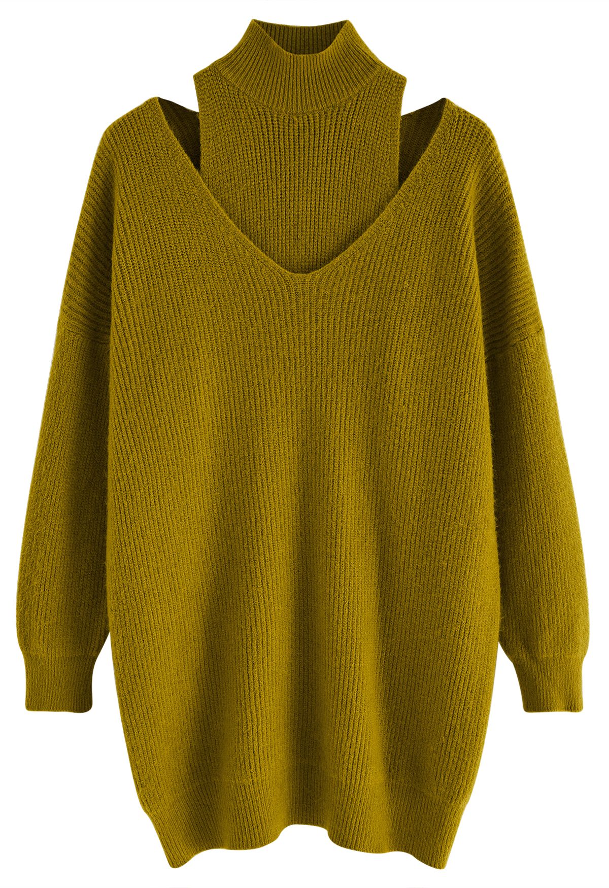 Schulterfreies, zweiteiliges Pulloverkleid in Moosgrün