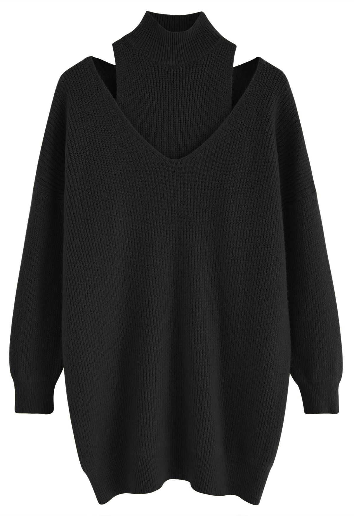 Schulterfreies, zweiteiliges Pulloverkleid in Schwarz