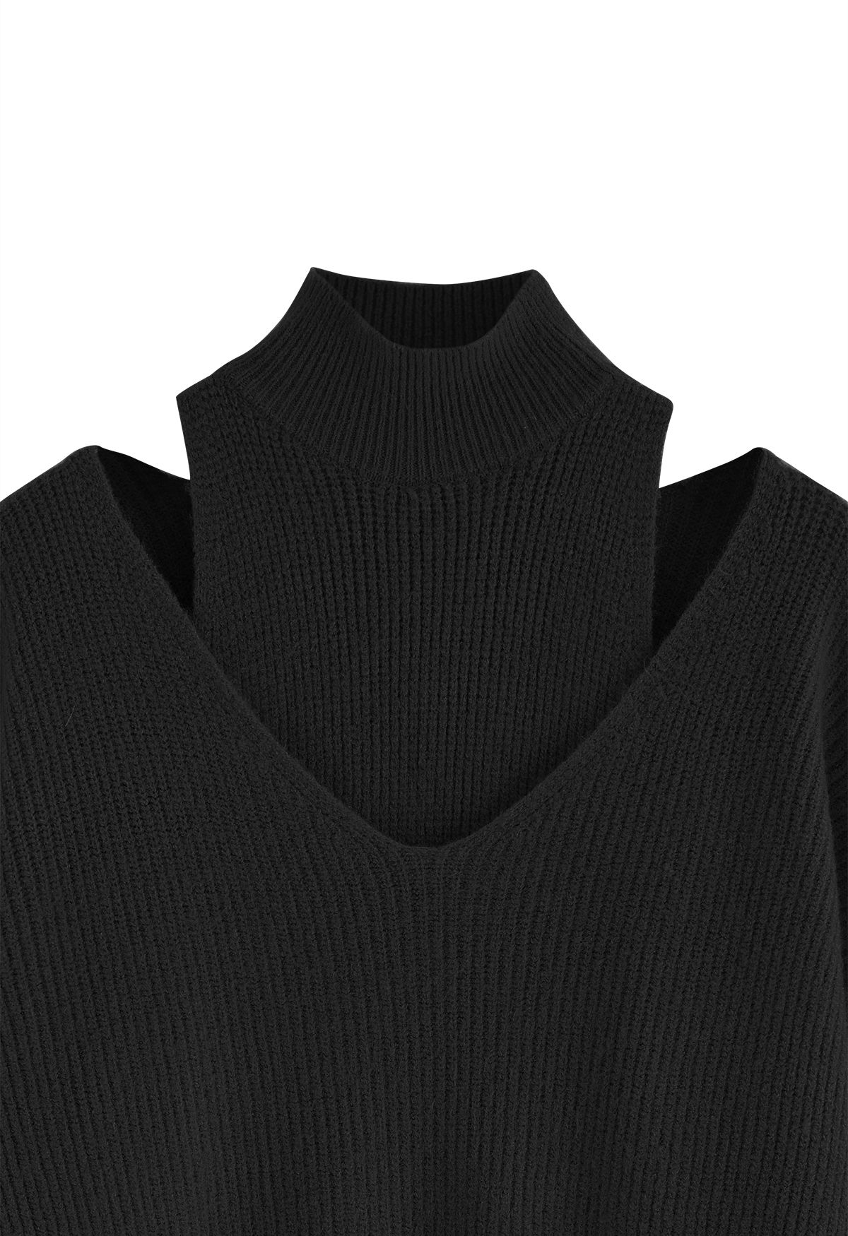 Schulterfreies, zweiteiliges Pulloverkleid in Schwarz