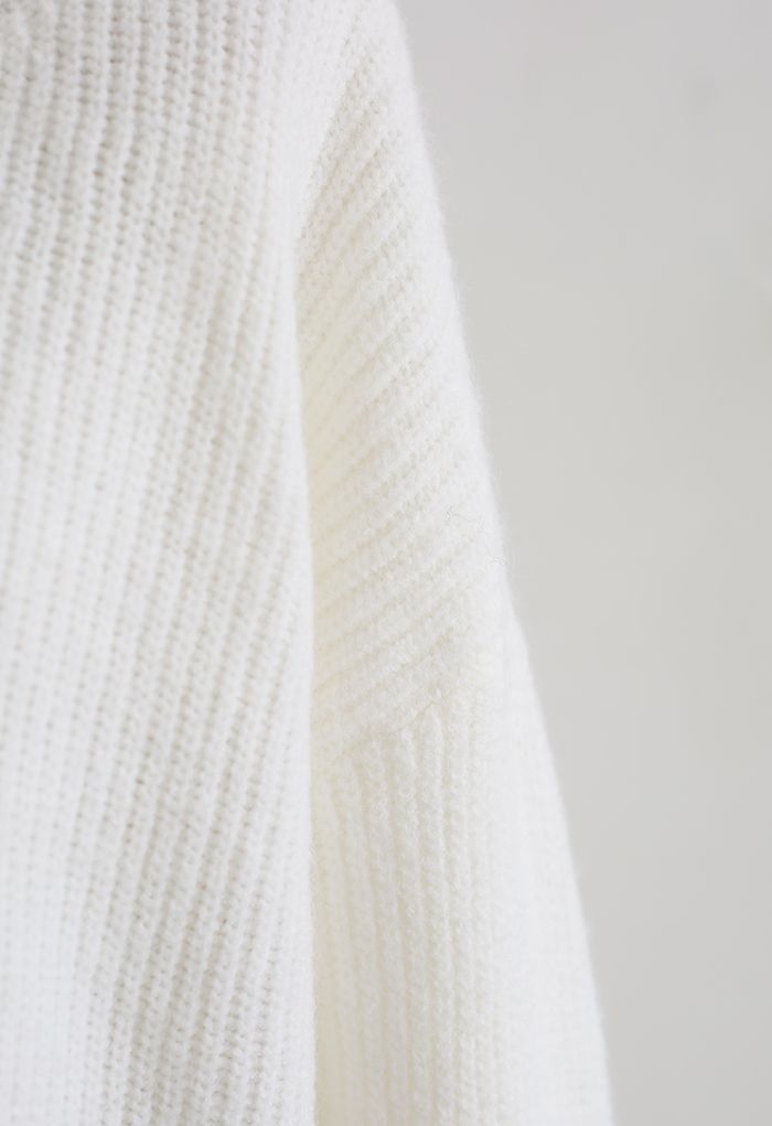 Pulloverkleid aus Rippstrick mit Rundhalsausschnitt in Weiß