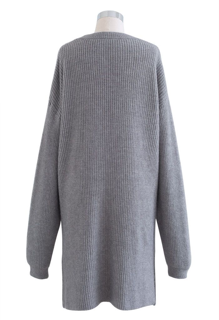 Pulloverkleid aus Rippstrick mit Rundhalsausschnitt in Grau