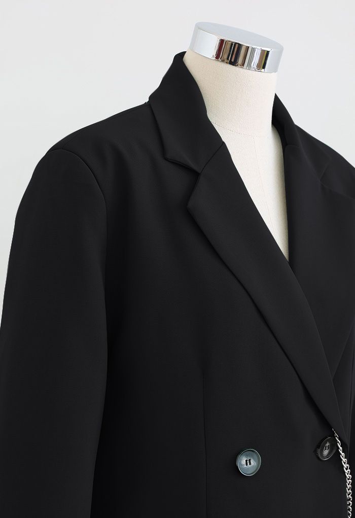 Pad-Shoulder-Blazer mit Mini-Tasche in Schwarz