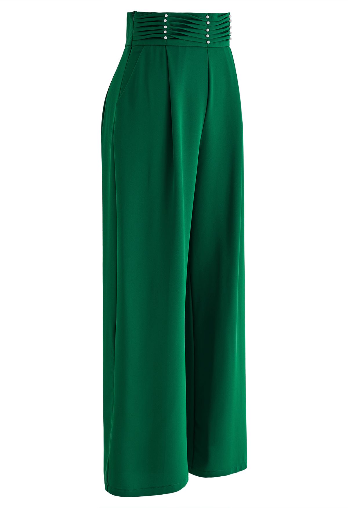 Weite Hose mit perlmuttartiger Taille in Grün