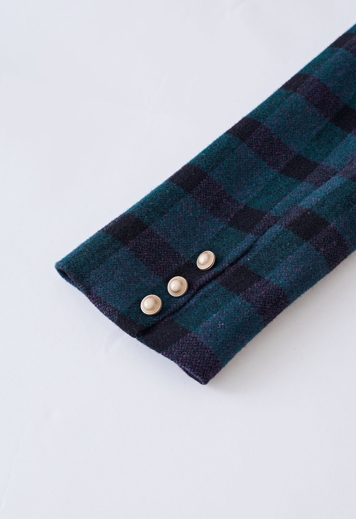 Plaid Peaked Revers Wool-Mix Longline Mantel in Dunkelgrün