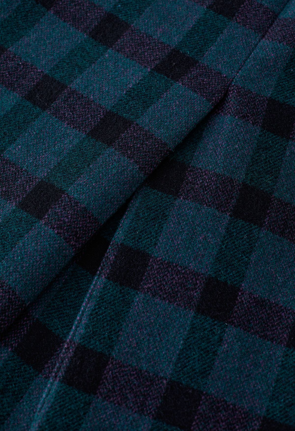 Plaid Peaked Revers Wool-Mix Longline Mantel in Dunkelgrün