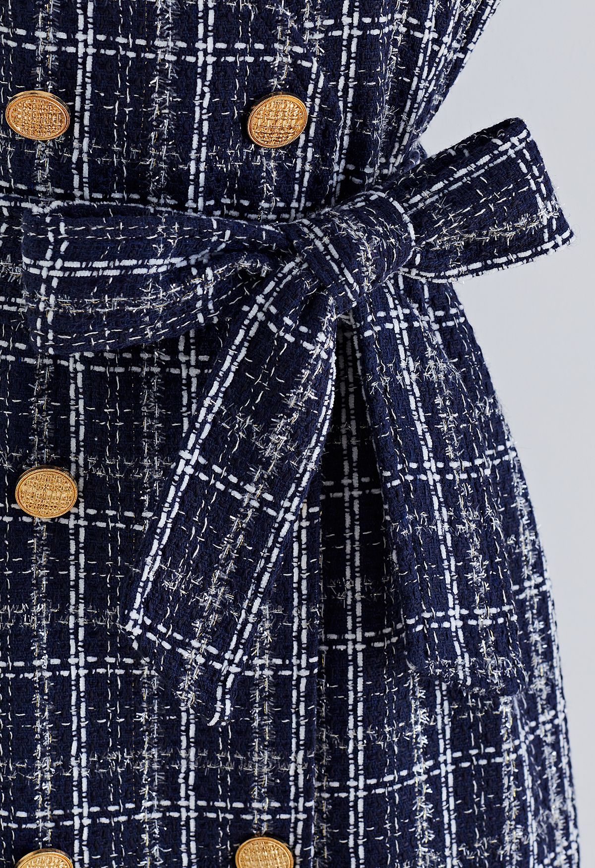 Grid Tweed Crop Jacke und ärmelloses Kleid mit Gürtel im Set