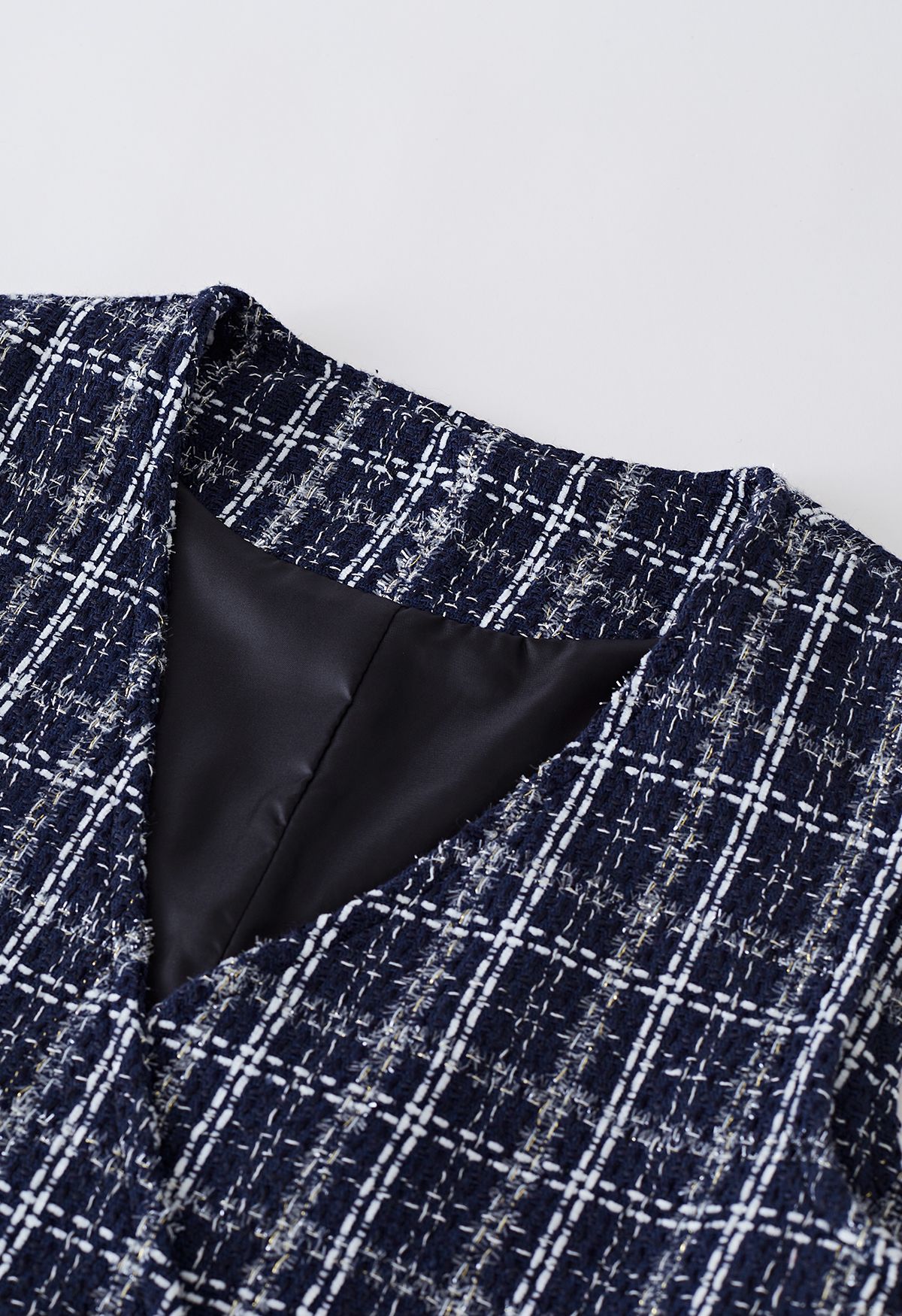Grid Tweed Crop Jacke und ärmelloses Kleid mit Gürtel im Set