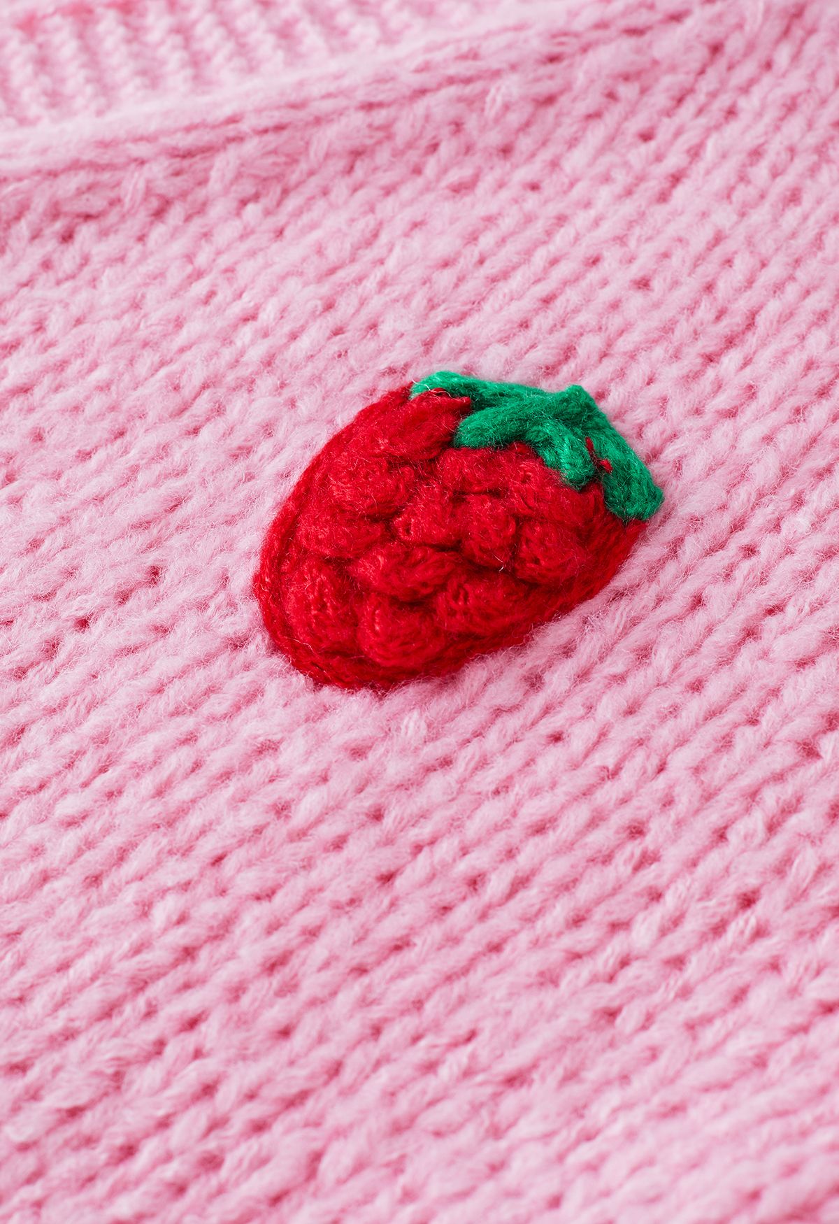 Stitch Strawberry Button Up Handgestrickte Strickjacke in Bonbonrosa