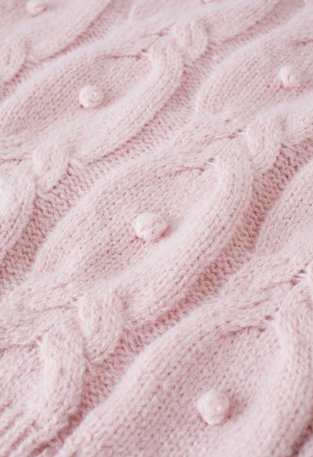 Zopfmuster-Pullover mit Bommel und Kontrastrand in Rosa