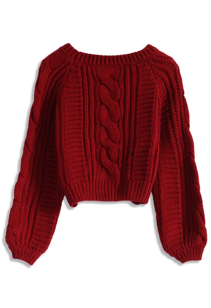 Kabelstrick Top-Sweater und Weinfarben