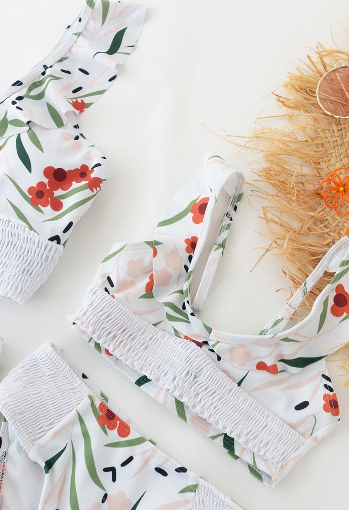 Orange Blumen-Rüschen-Rüschen-Bikini-Set für Mama und Kinder