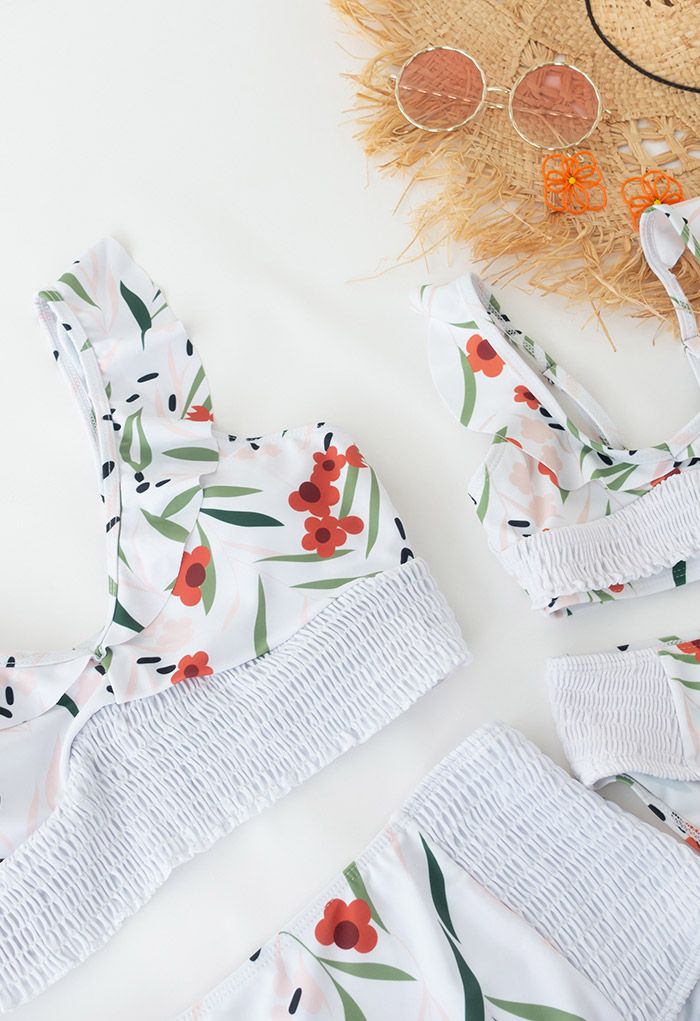 Orange Blumen-Rüschen-Rüschen-Bikini-Set für Mama und Kinder